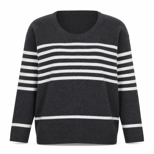 Front view of Gap women’s grey striped knit jumper xs