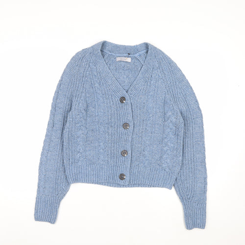 Marks and Spencer Per Una Blue Cable Knit V-Neck Women's Size 12 Cardigan