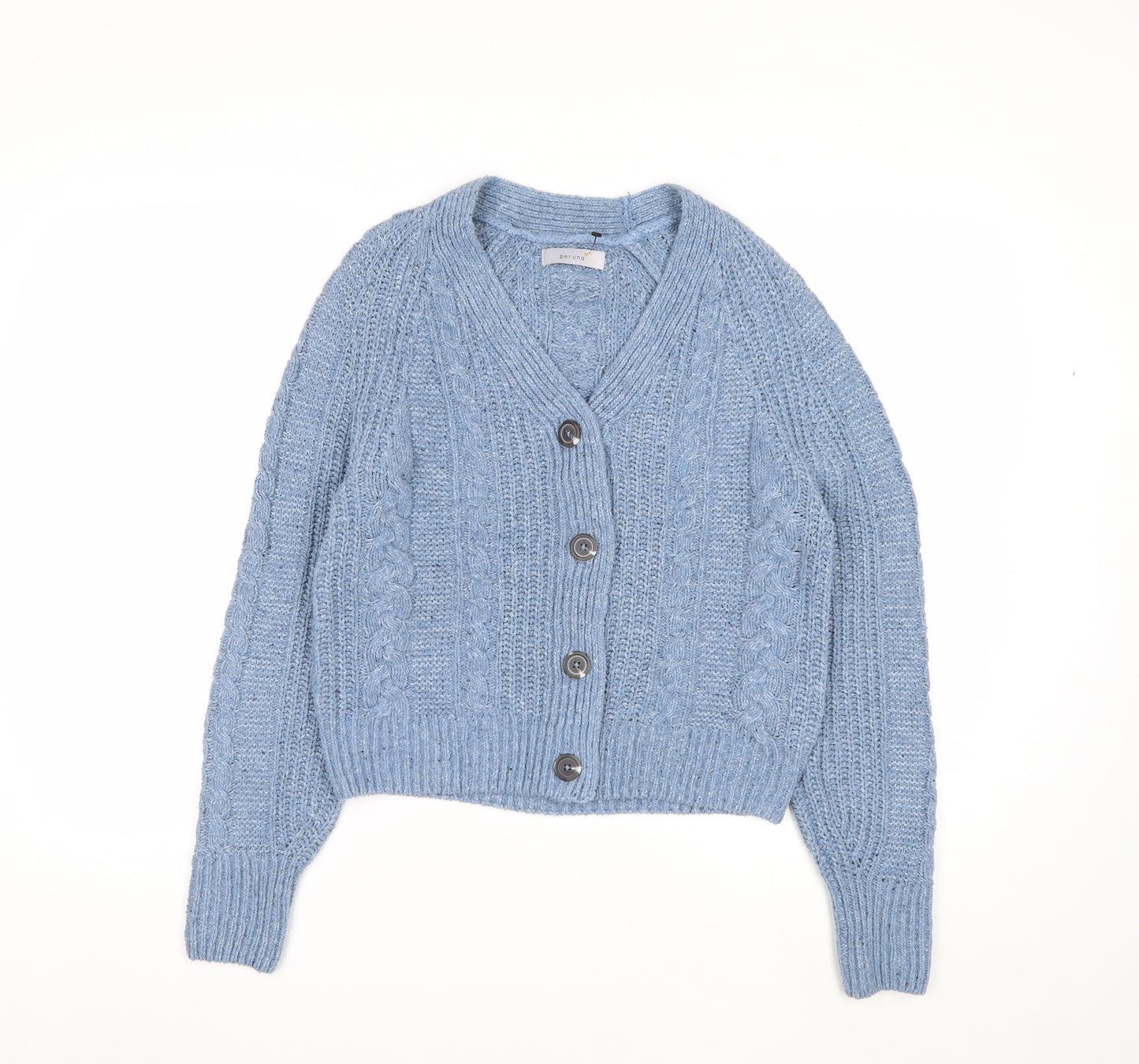 Marks and Spencer Per Una Blue Cable Knit V-Neck Women's Size 12 Cardigan