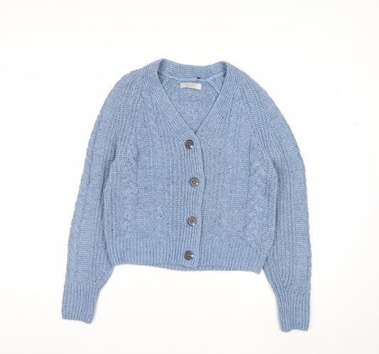 Marks and Spencer Per Una Blue Cable Knit V-Neck Women's Size 12 Cardigan