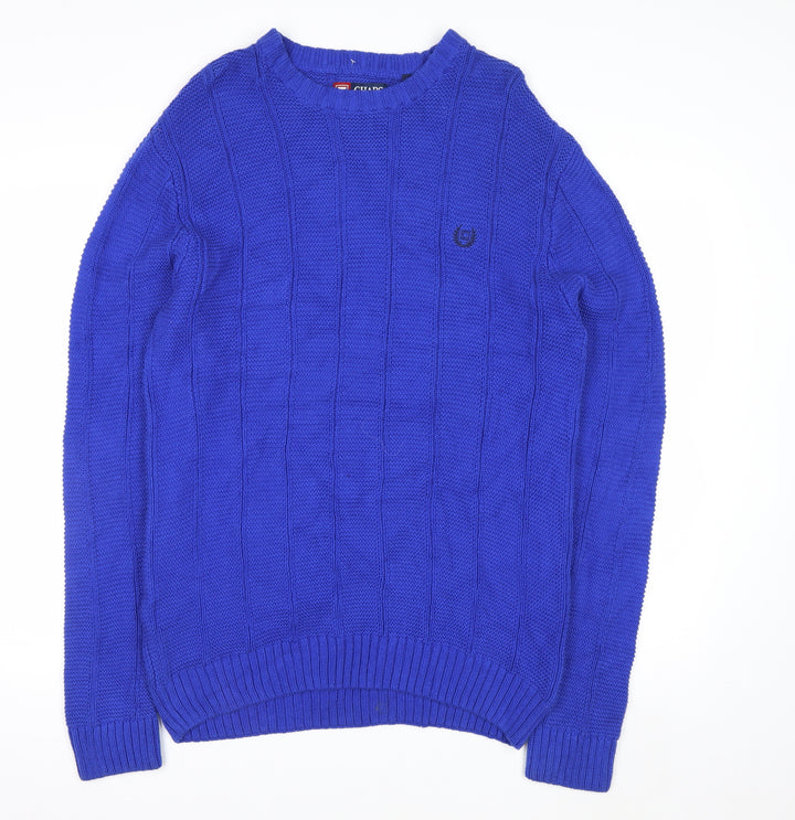 Chaps Men's Blue Cotton Crew Neck Cable Knit Jumper Size M