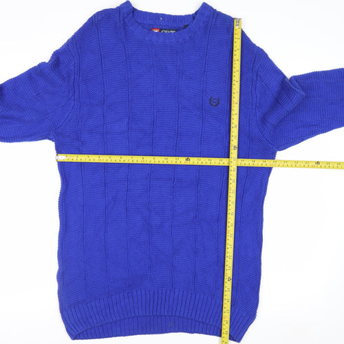 Chaps Men's Blue Cotton Crew Neck Cable Knit Jumper Size M