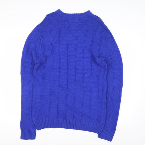 Chaps Men's Blue Cotton Crew Neck Cable Knit Jumper Size M