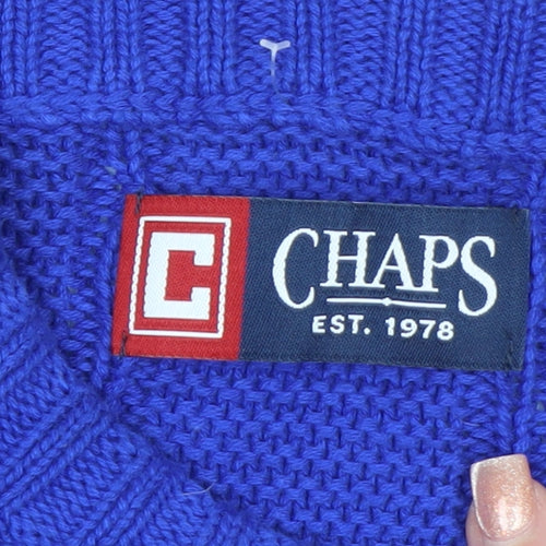Chaps Men's Blue Cotton Crew Neck Cable Knit Jumper Size M