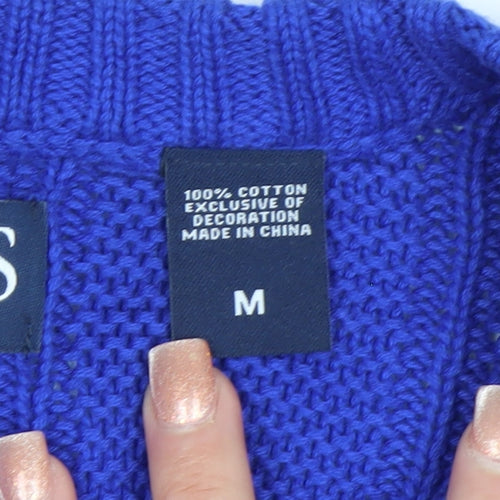 Chaps Men's Blue Cotton Crew Neck Cable Knit Jumper Size M