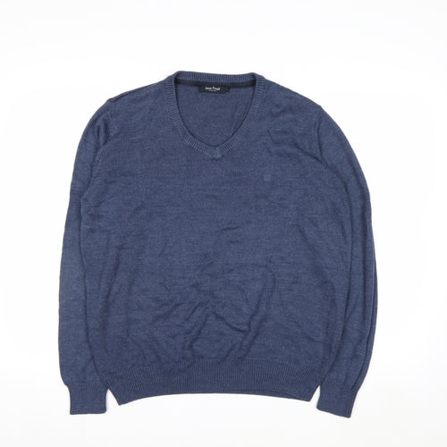 James Pringle Mens Blue Acrylic V-Neck Jumper Size L