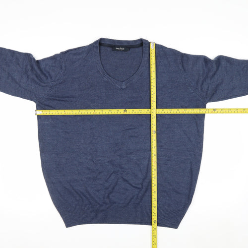 James Pringle Mens Blue Acrylic V-Neck Jumper Size L