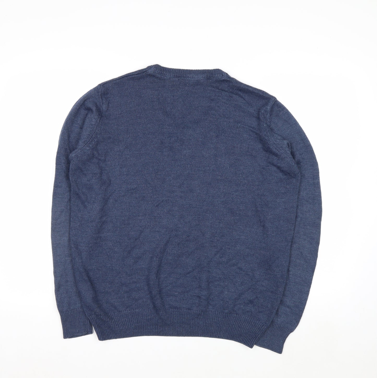 James Pringle Mens Blue Acrylic V-Neck Jumper Size L