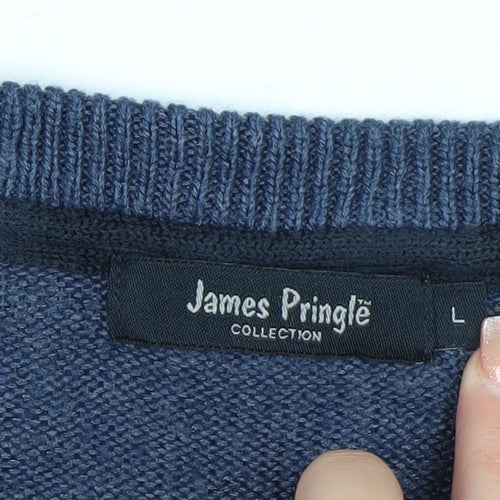 James Pringle Mens Blue Acrylic V-Neck Jumper Size L