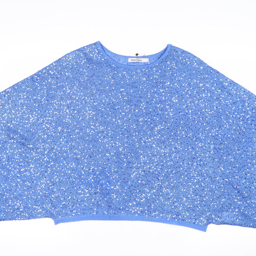 Alice Collins Womens Blue Sequin Cape Jumper S Relaxed Fit Knitwear