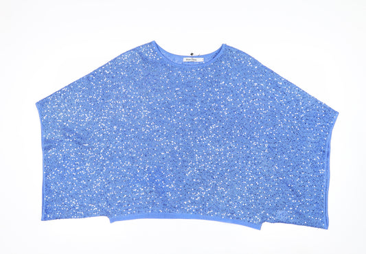Alice Collins Womens Blue Sequin Cape Jumper S Relaxed Fit Knitwear