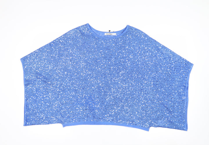 Alice Collins Womens Blue Sequin Cape Jumper S Relaxed Fit Knitwear