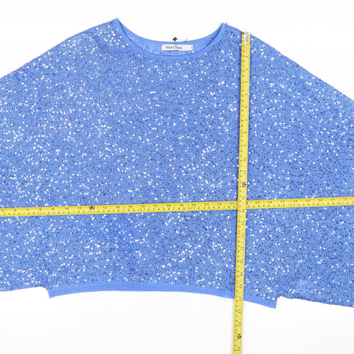 Alice Collins Womens Blue Sequin Cape Jumper S Relaxed Fit Knitwear