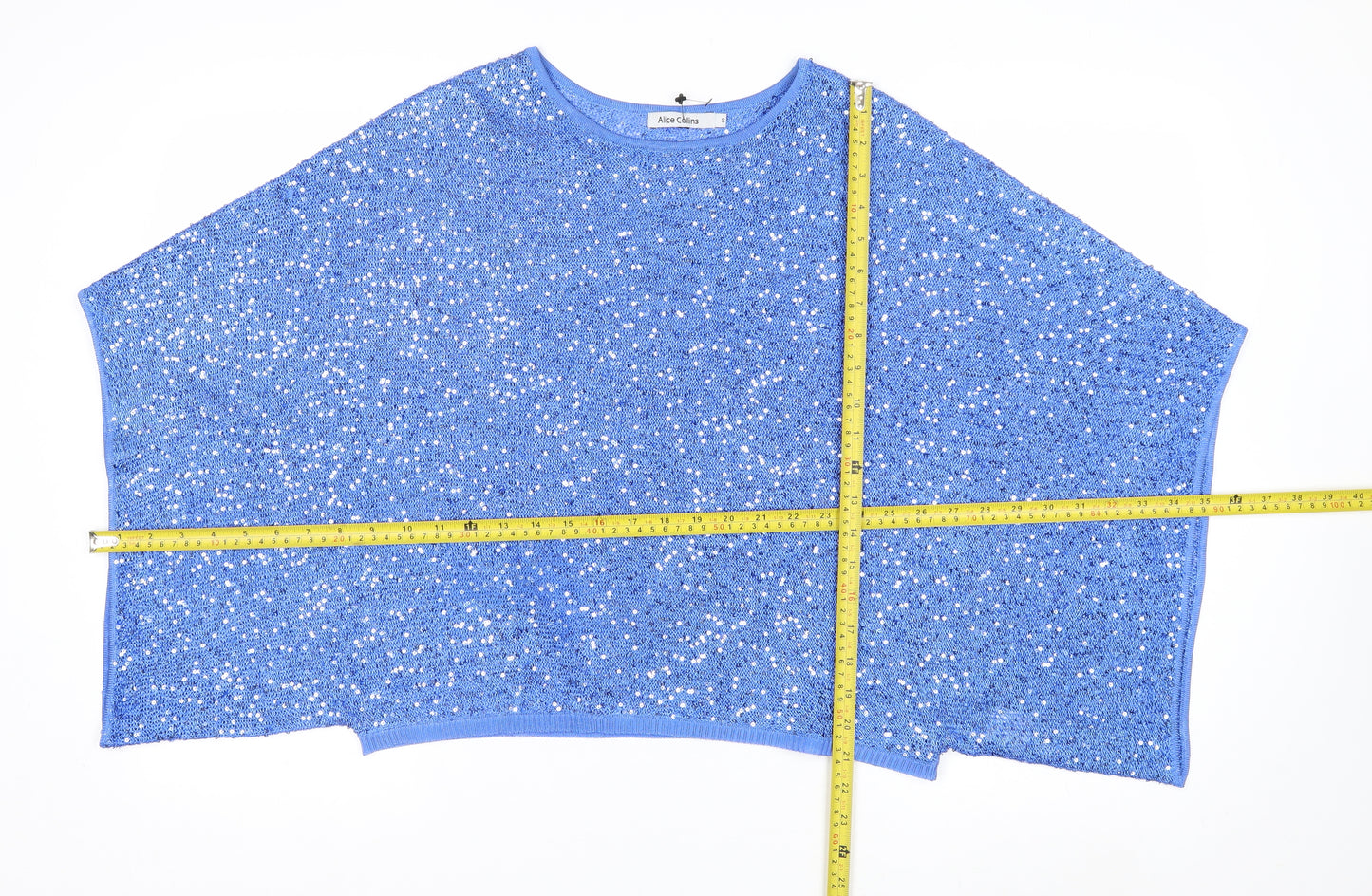 Alice Collins Womens Blue Sequin Cape Jumper S Relaxed Fit Knitwear
