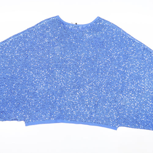 Alice Collins Womens Blue Sequin Cape Jumper S Relaxed Fit Knitwear