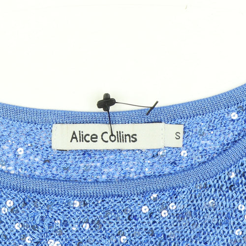 Alice Collins Womens Blue Sequin Cape Jumper S Relaxed Fit Knitwear