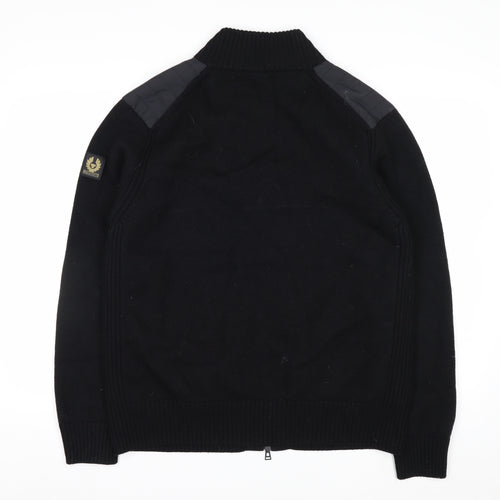 Belstaff Men's Black XL Wool Bomber Jacket with Zip Pockets