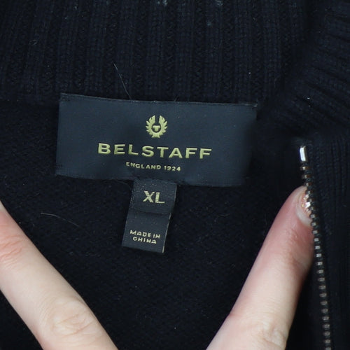 Belstaff Men's Black XL Wool Bomber Jacket with Zip Pockets