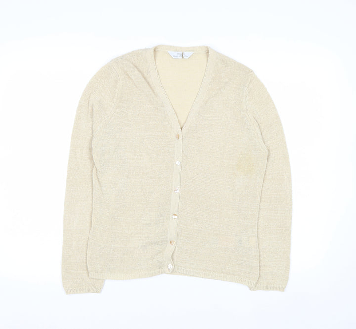 Marks and Spencer Womens Beige V-Neck Long Sleeve Cardigan Size 14