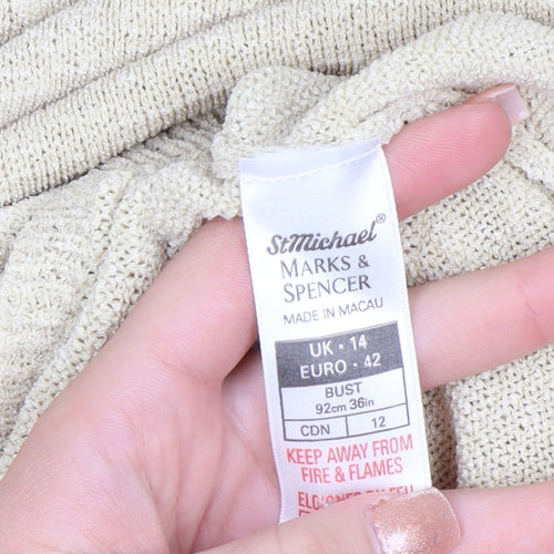 Marks and Spencer Womens Beige V-Neck Long Sleeve Cardigan Size 14