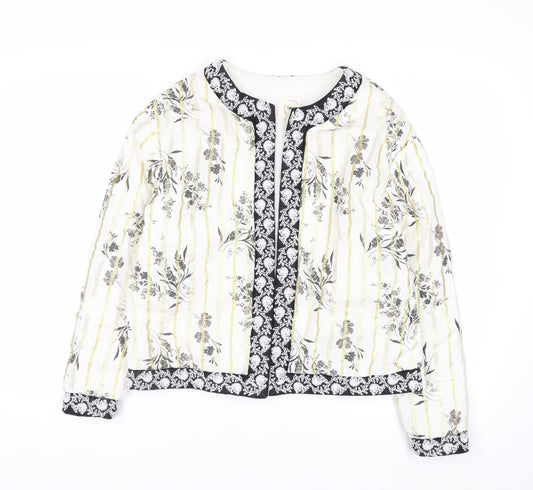 River Island Women Beige Floral Quilted Suit Jacket Small