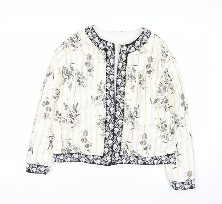 River Island Women Beige Floral Quilted Suit Jacket Small