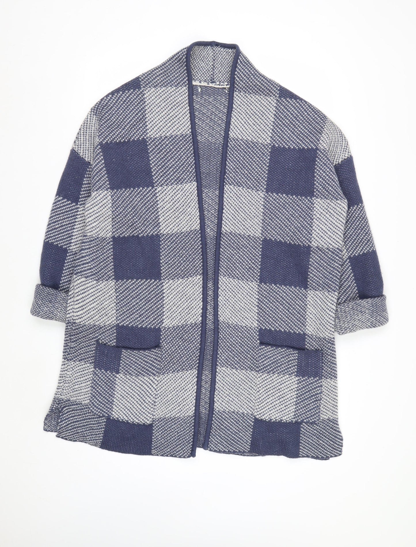 Next Men’s Blue Check Open Knit Cardigan L Wool Blend