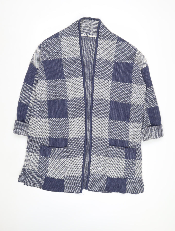 Next Men’s Blue Check Open Knit Cardigan L Wool Blend