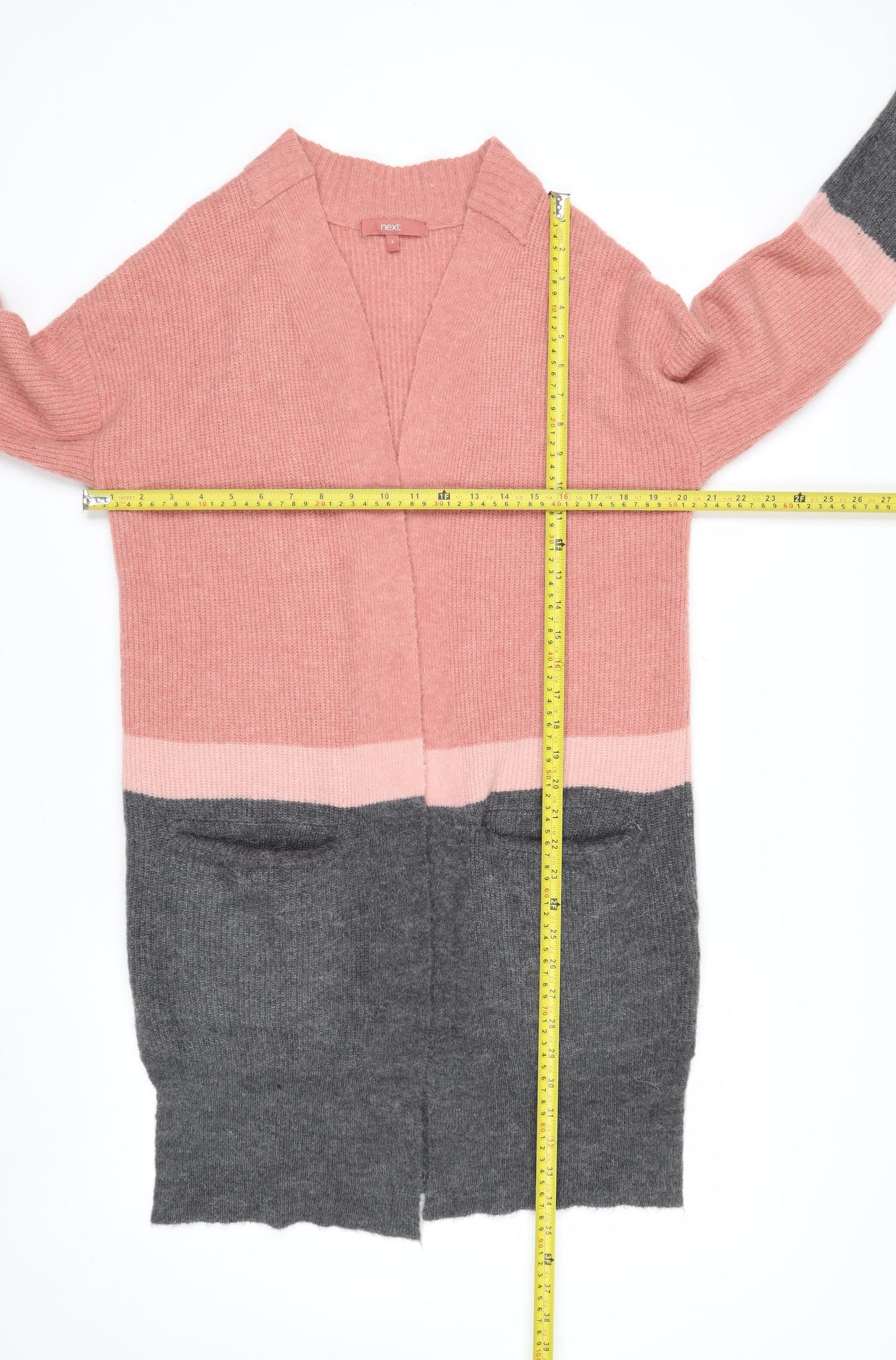 Next Women’s Pink & Grey Long Knit Cardigan Size S Regular Fit