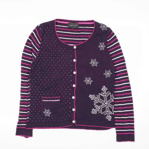 Marks and Spencer Per Una Women Purple Cardigan Size 14 Snowflake Knit