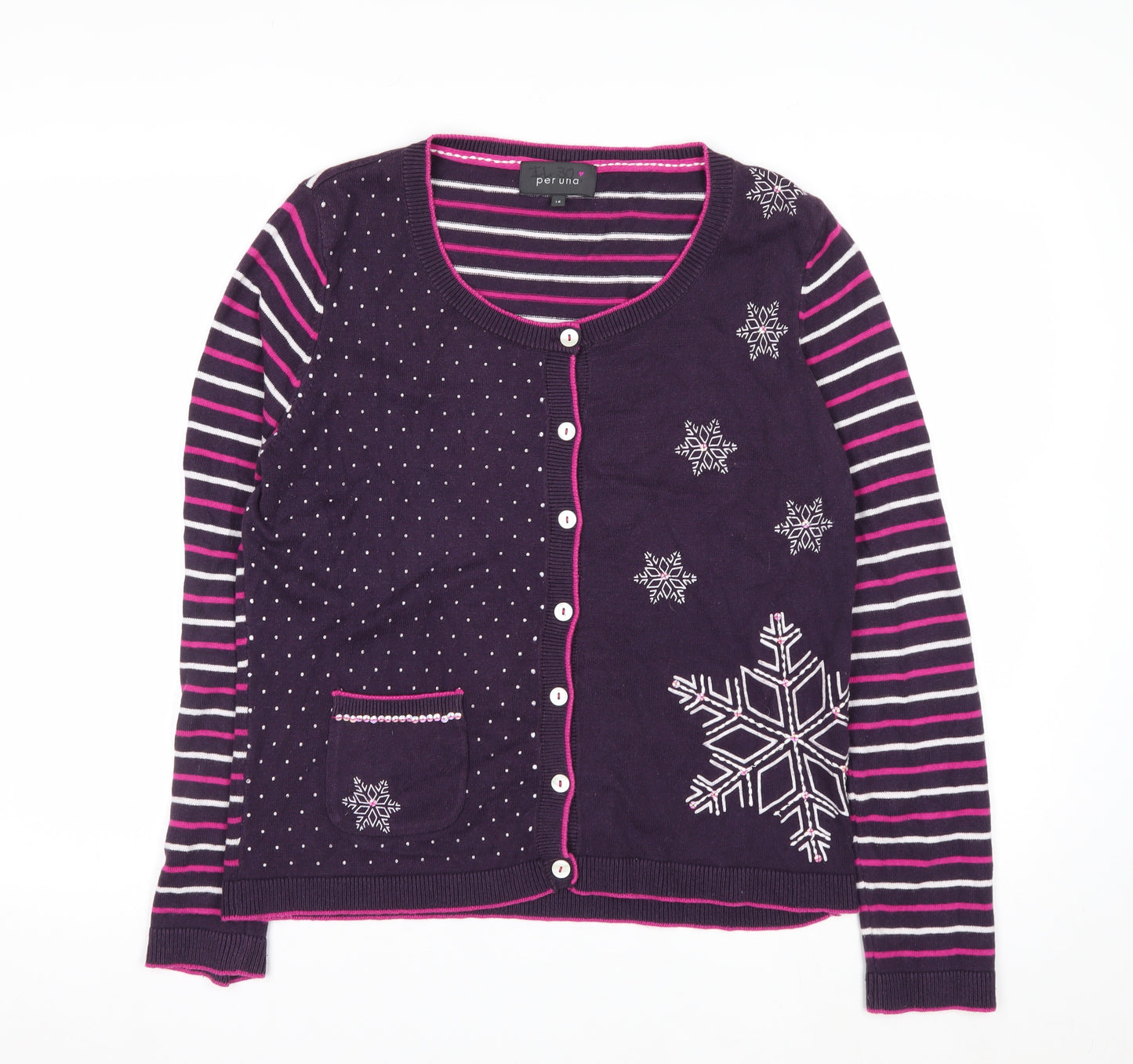 Marks and Spencer Per Una Women Purple Cardigan Size 14 Snowflake Knit