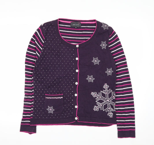 Marks and Spencer Per Una Women Purple Cardigan Size 14 Snowflake Knit