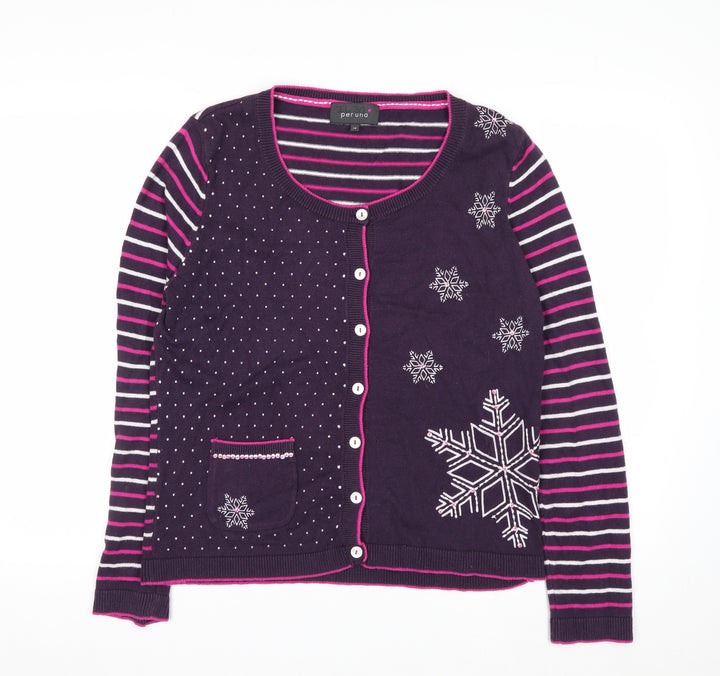 Marks and Spencer Per Una Women Purple Cardigan Size 14 Snowflake Knit