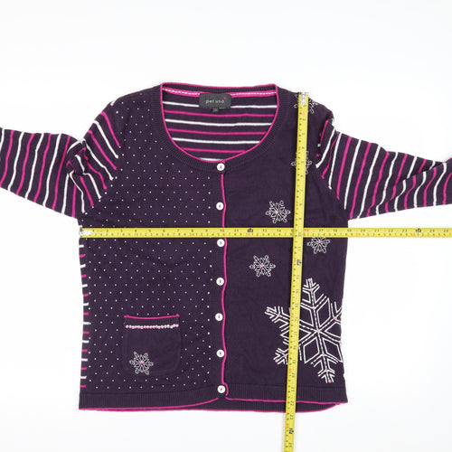 Marks and Spencer Per Una Women Purple Cardigan Size 14 Snowflake Knit