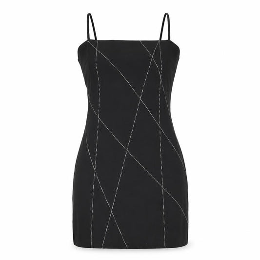 Front view of Byer Too! Women's Black Rhinestone Bodycon Dress, size 8