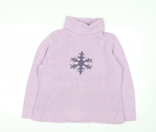 Viza-a-Viz Womens Purple Roll Neck Chunky Knit Jumper Size L