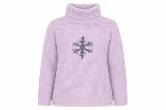 Front view of Viza-a-Viz women’s purple roll neck chunky knit jumper, size L