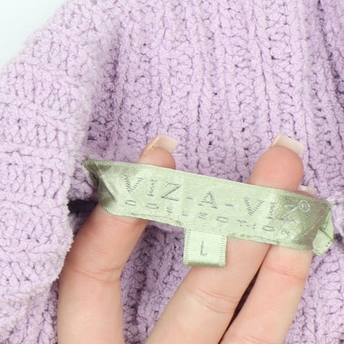 Viza-a-Viz Womens Purple Roll Neck Chunky Knit Jumper Size L