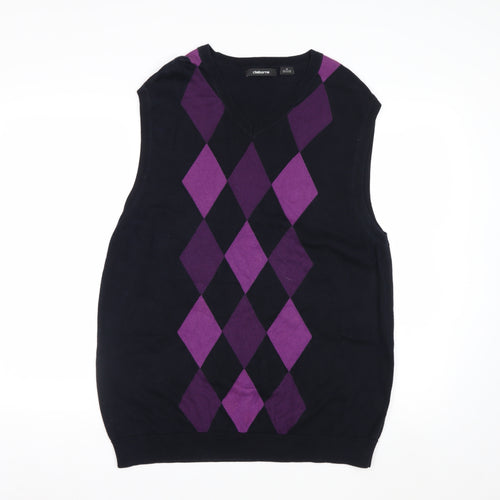 Claiborne Men's Black Purple Argyle Cotton V-Neck Vest M