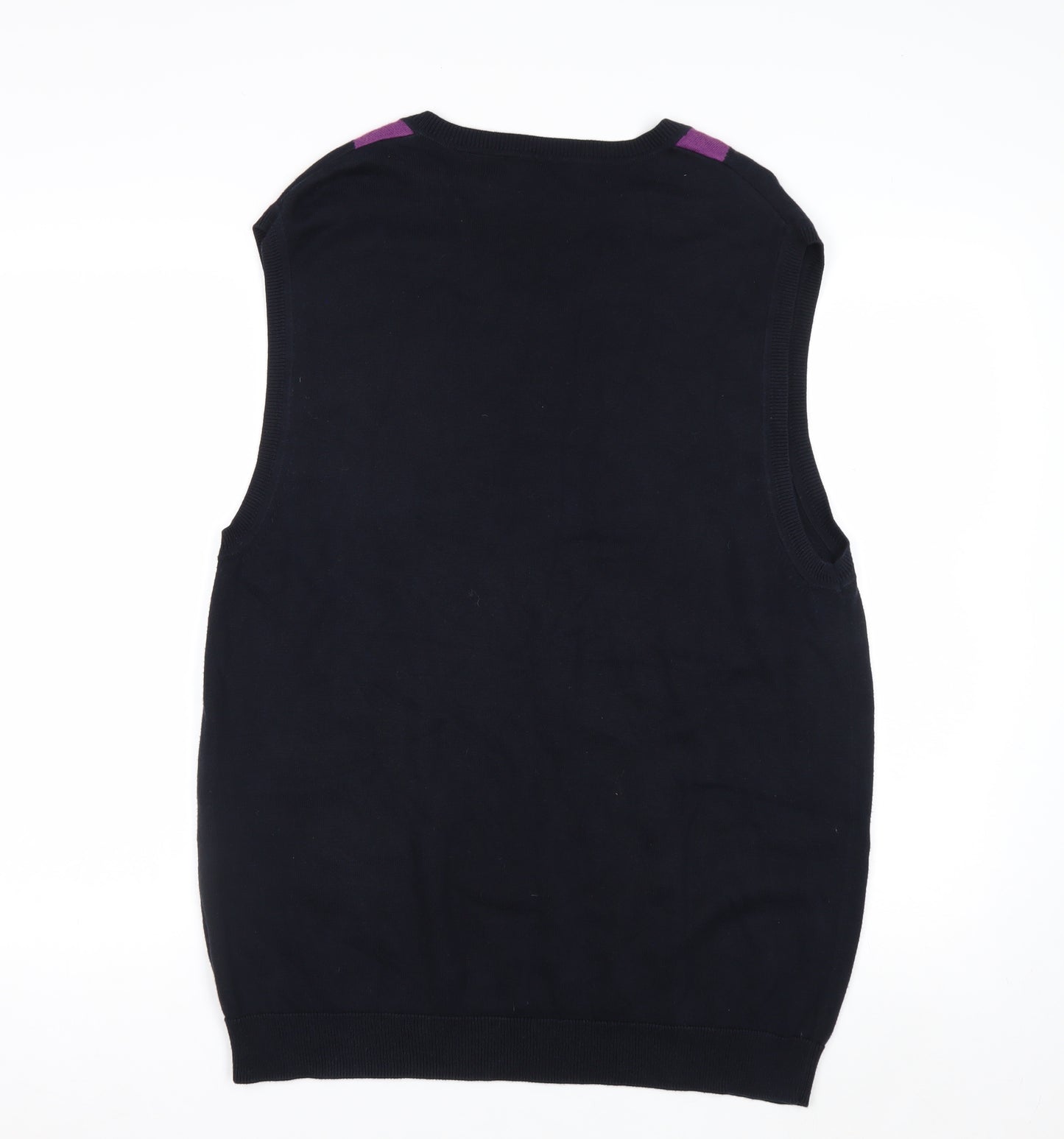 Claiborne Men's Black Purple Argyle Cotton V-Neck Vest M