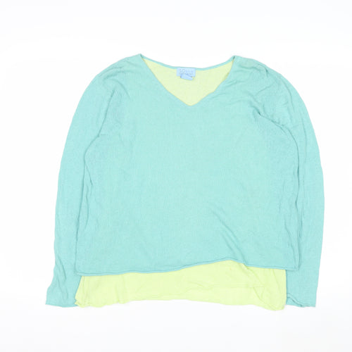 Sigrid Olsen Women Green V-Neck Knit Pullover Jumper Size M