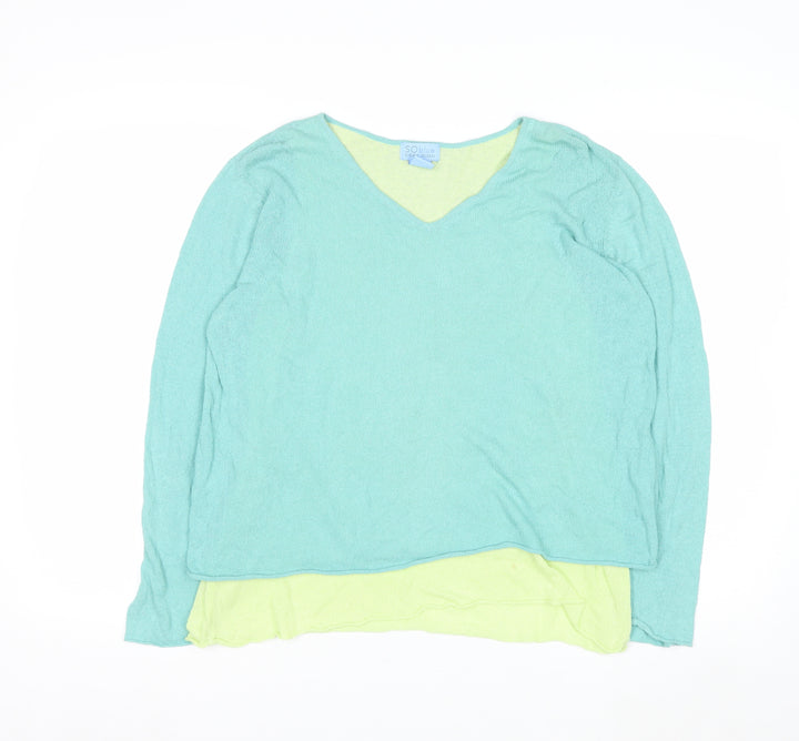 Sigrid Olsen Women Green V-Neck Knit Pullover Jumper Size M