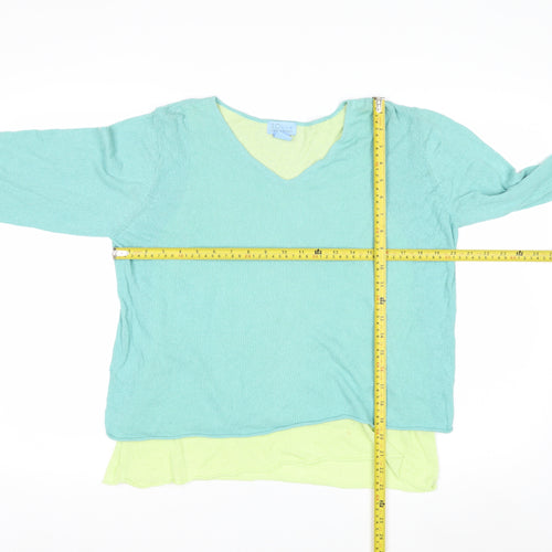 Sigrid Olsen Women Green V-Neck Knit Pullover Jumper Size M