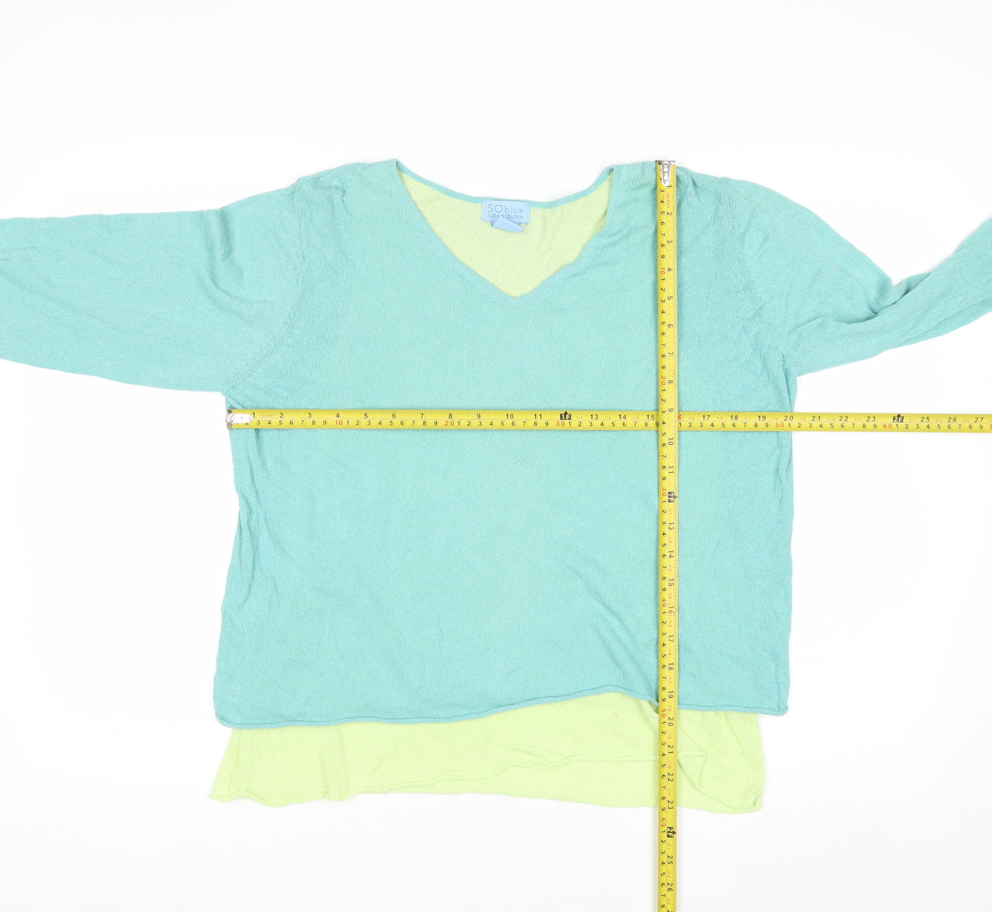 Sigrid Olsen Women Green V-Neck Knit Pullover Jumper Size M