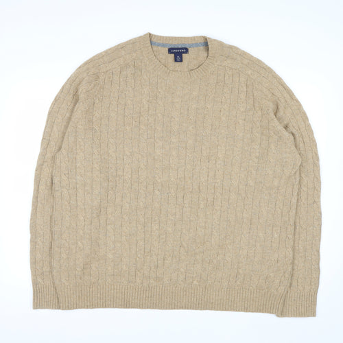 Lands' End Men's Beige Cable-Knit Wool Blend Pullover Jumper XL