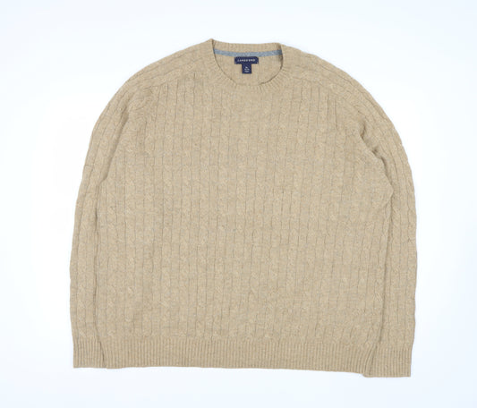 Lands' End Men's Beige Cable-Knit Wool Blend Pullover Jumper XL
