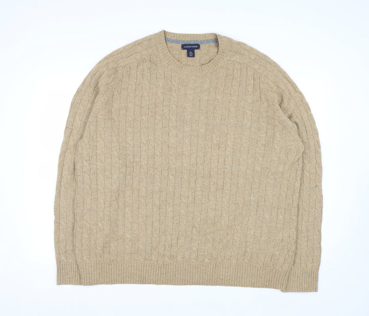 Lands' End Men's Beige Cable-Knit Wool Blend Pullover Jumper XL