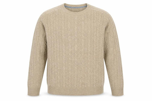 Front view of Lands' End Men's Beige Cable-Knit Wool Blend jumper XL