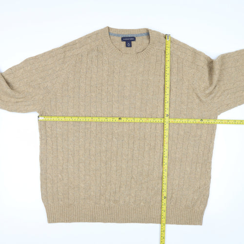 Lands' End Men's Beige Cable-Knit Wool Blend Pullover Jumper XL
