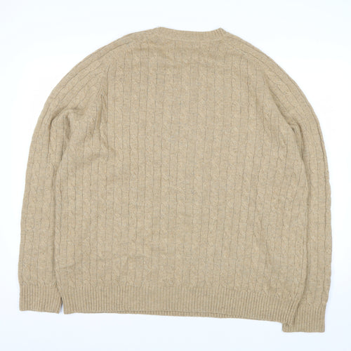 Lands' End Men's Beige Cable-Knit Wool Blend Pullover Jumper XL